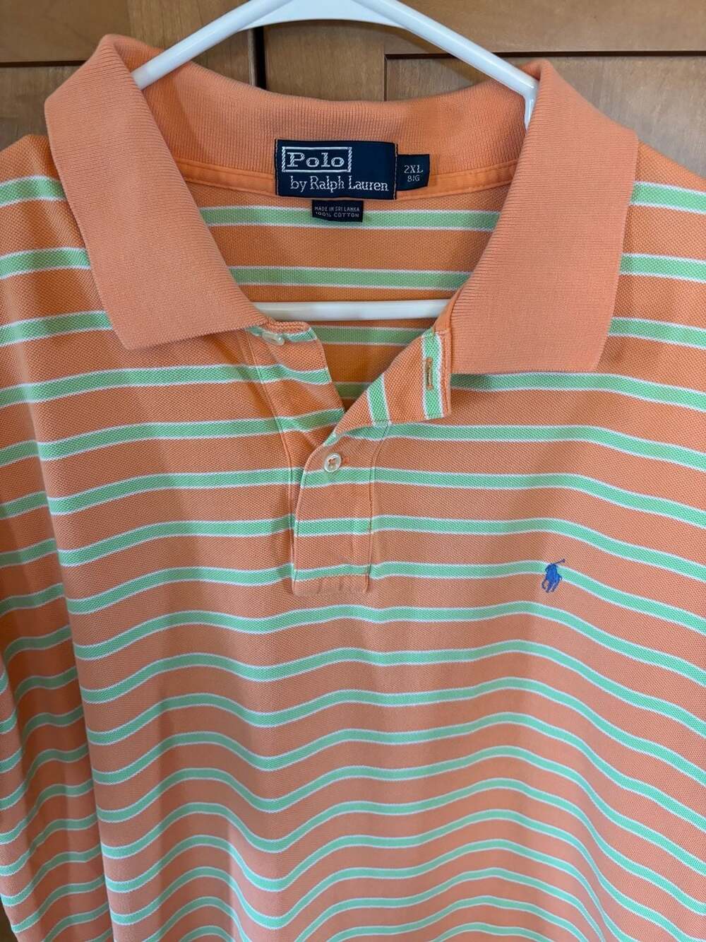 Vintage Polo Ralph Lauren Striped Polo Shirt Peach and Mint Green 2XL Big - Picture 2 of 4